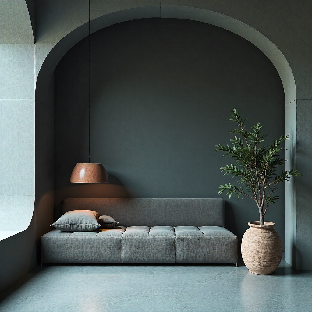 Warm organic living room with layered textures