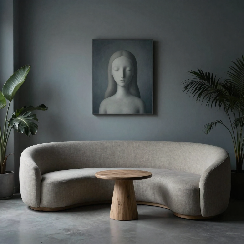 Curated interior vignette with soft lighting