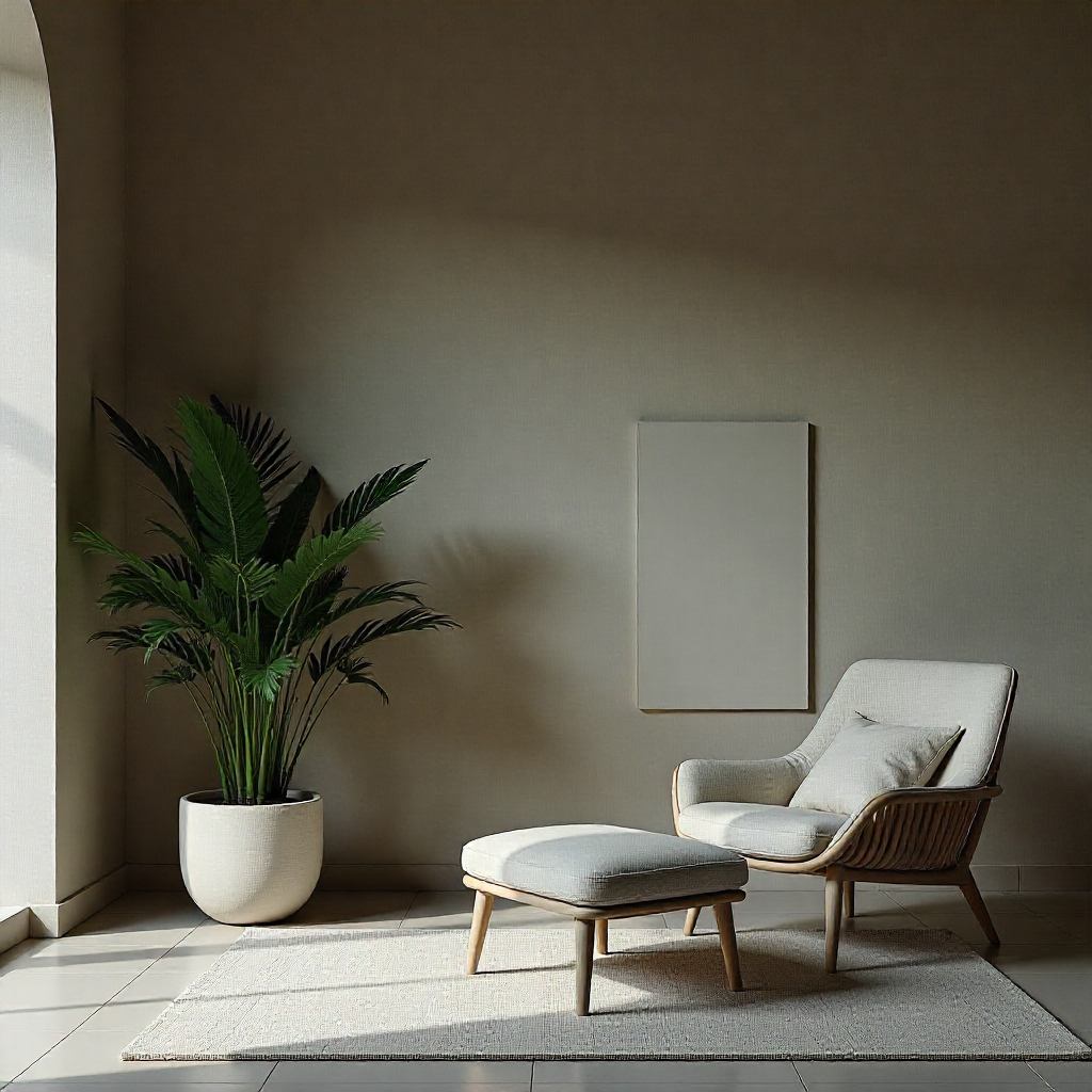 Interior studio with natural textures and soft lighting